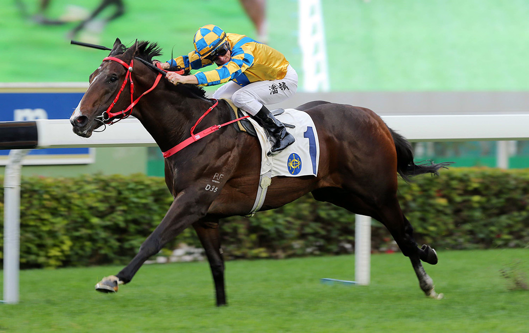 Lucky More wins the Class 3 Ngong Ping Handicap at Sha Tin Racecourse