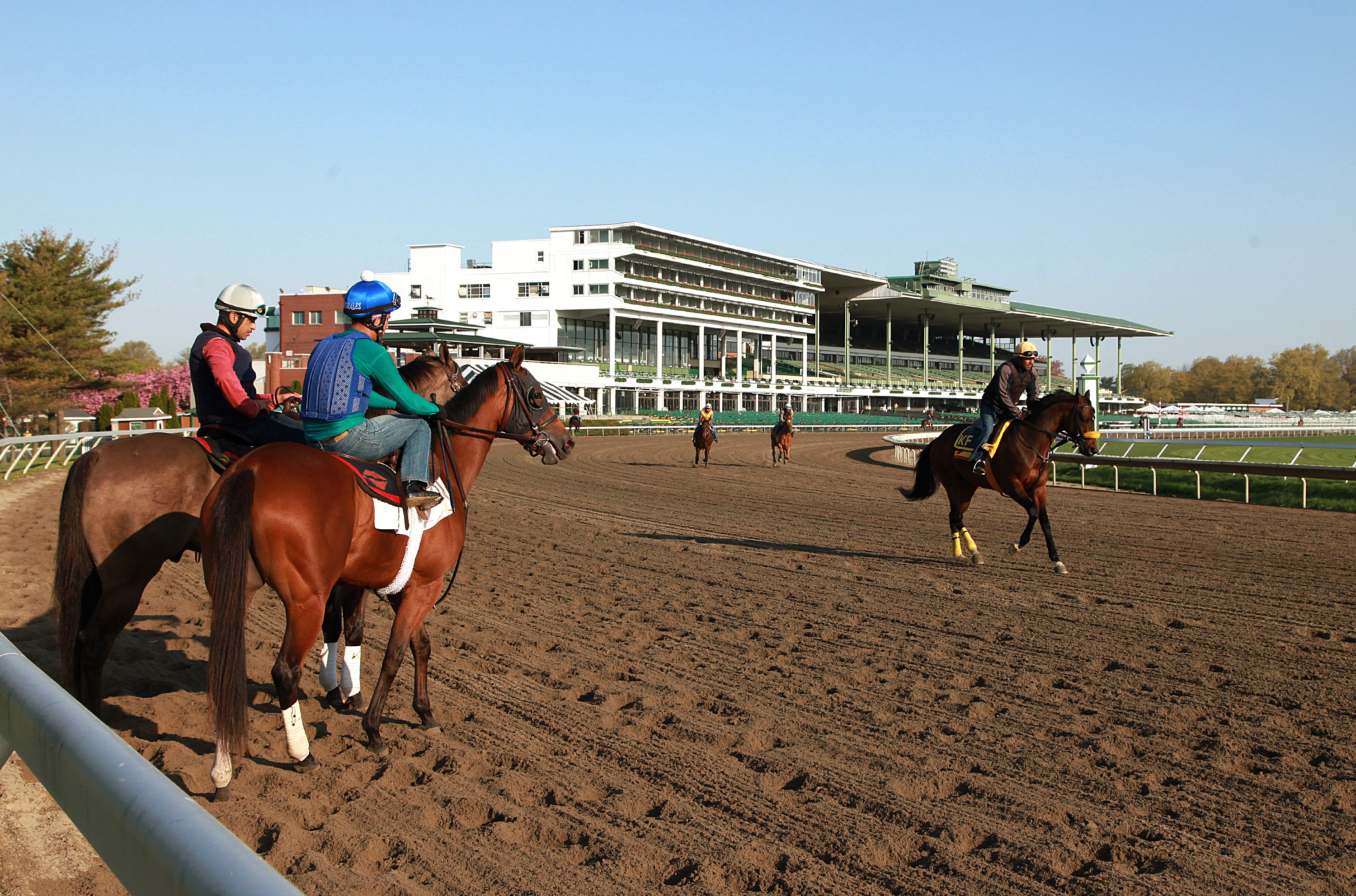 Horses train at Monmouth racetrack on May 5