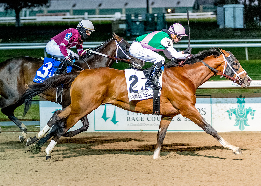 Mandaloun wins the Louisiana Stakes at Fair Grounds
