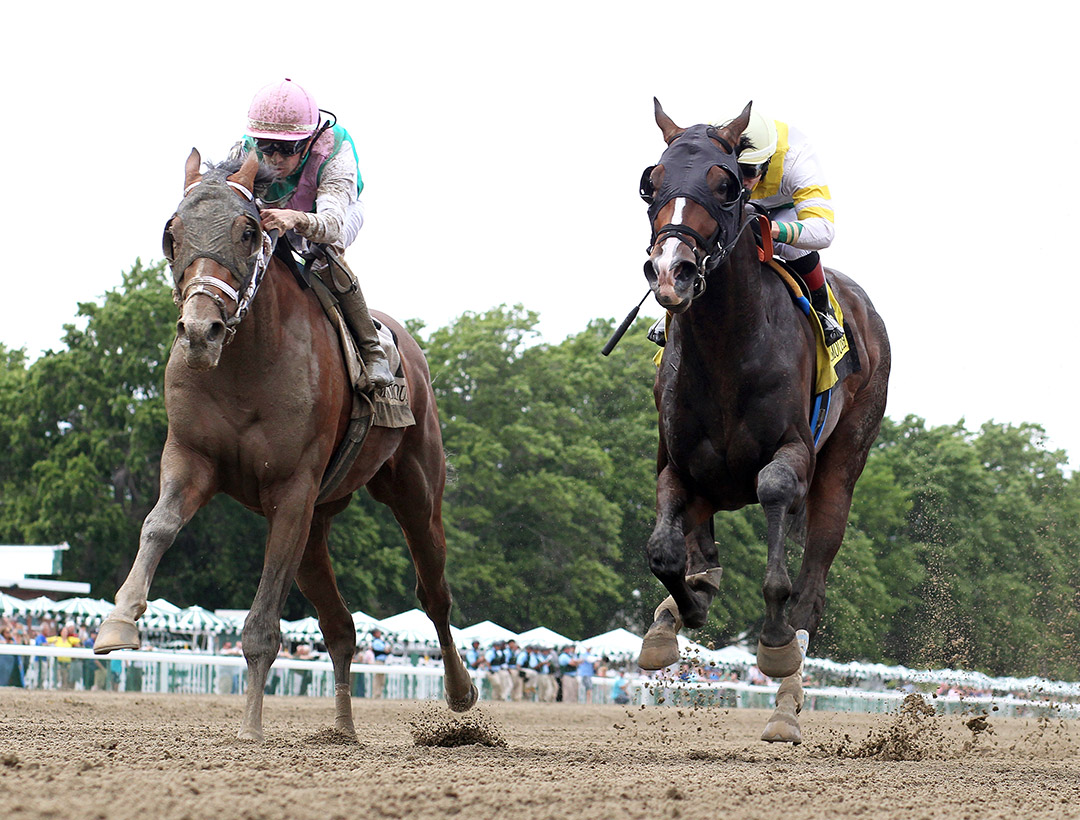Mandaloun (left) wins the Pegasus Stakes at Monmouth Park