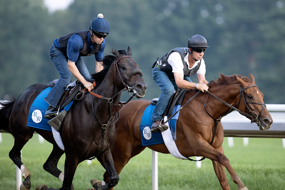 Maxfield (left) trains at Saratoga Race Course on July 16