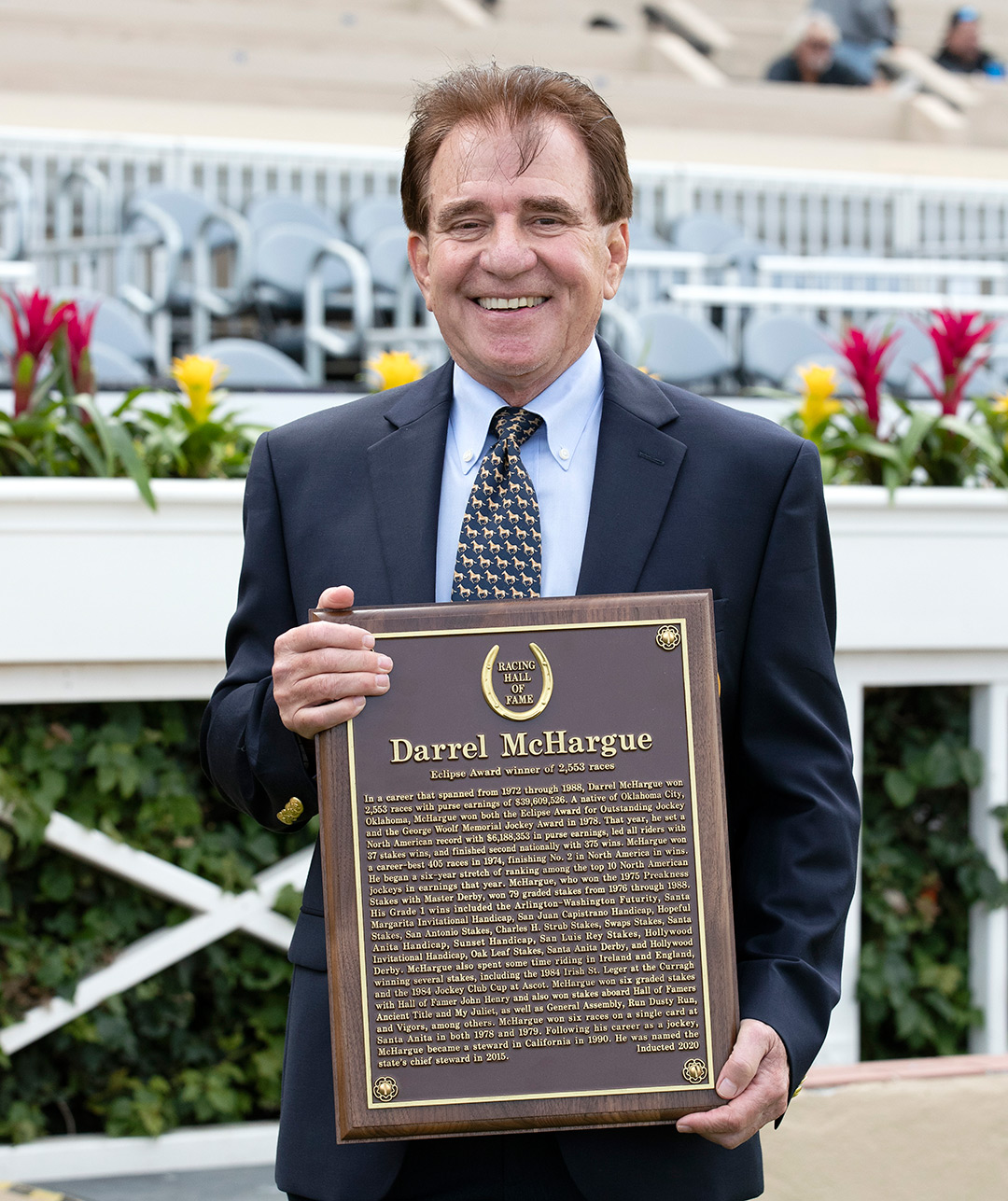 Darrel McHargue receives his Hall of Fame plaque at Del Mar on Nov. 3