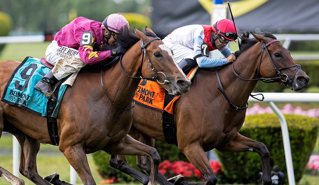 Mean Mary (7) wins the 2021 New York Stakes at Belmont Park