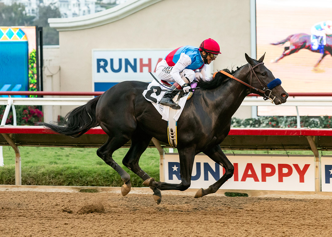 Medina Spirit wins the 2021 Shared Belief Stakes at Del Mar