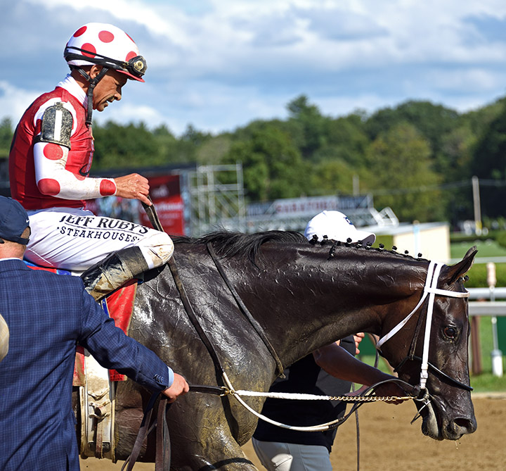 Mike Smith and Midnight Bisou at the Personal Ensign at Saratoga Race Course