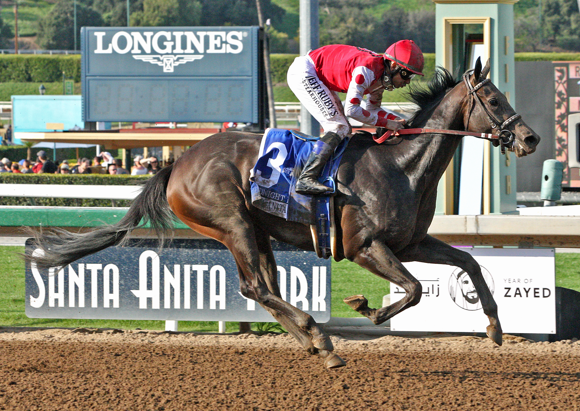 Midnight Bisou wins the 2018 Santa Anita Oaks