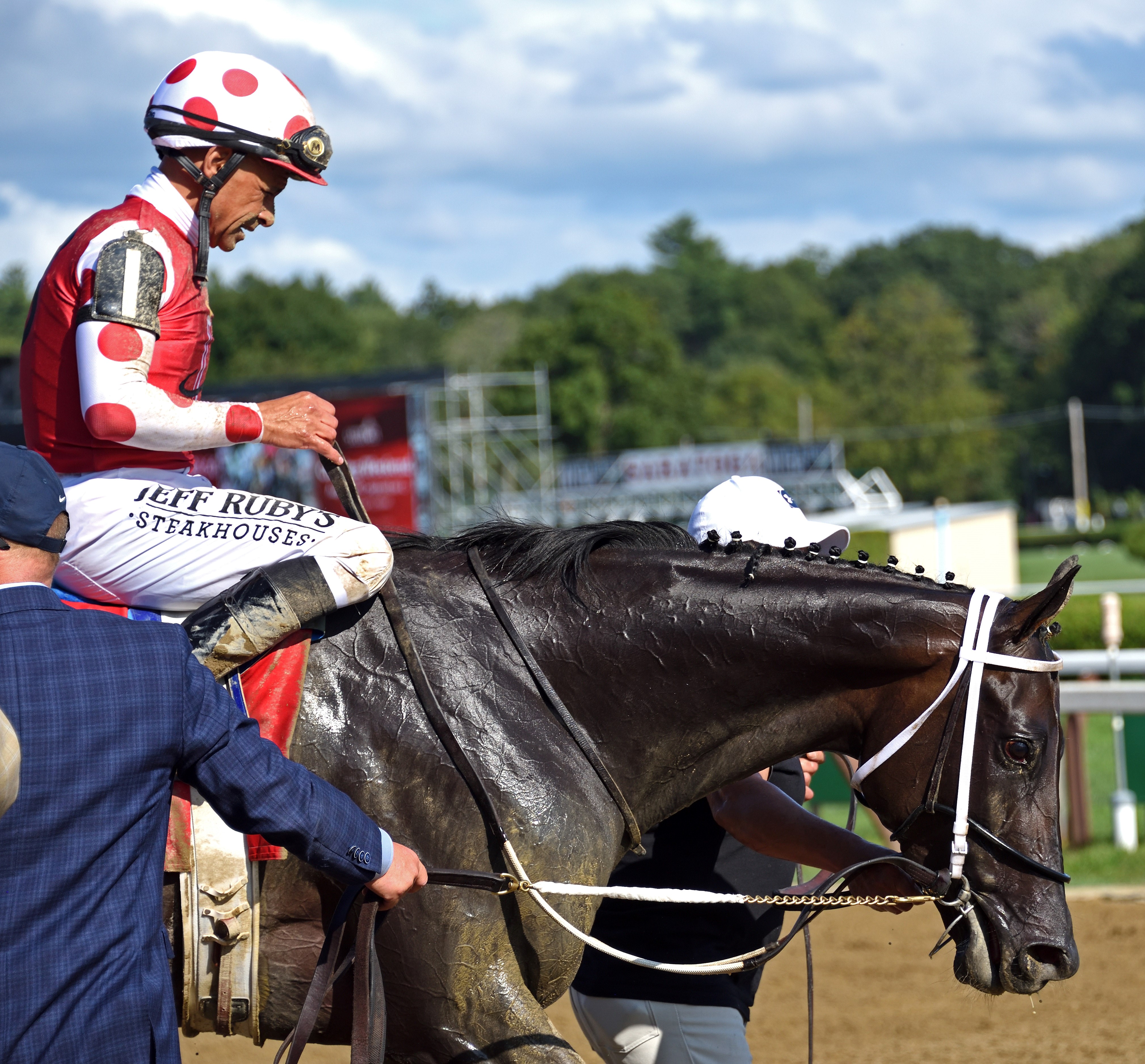 Midnight Bisou following victory in the 2019 Personal Ensign