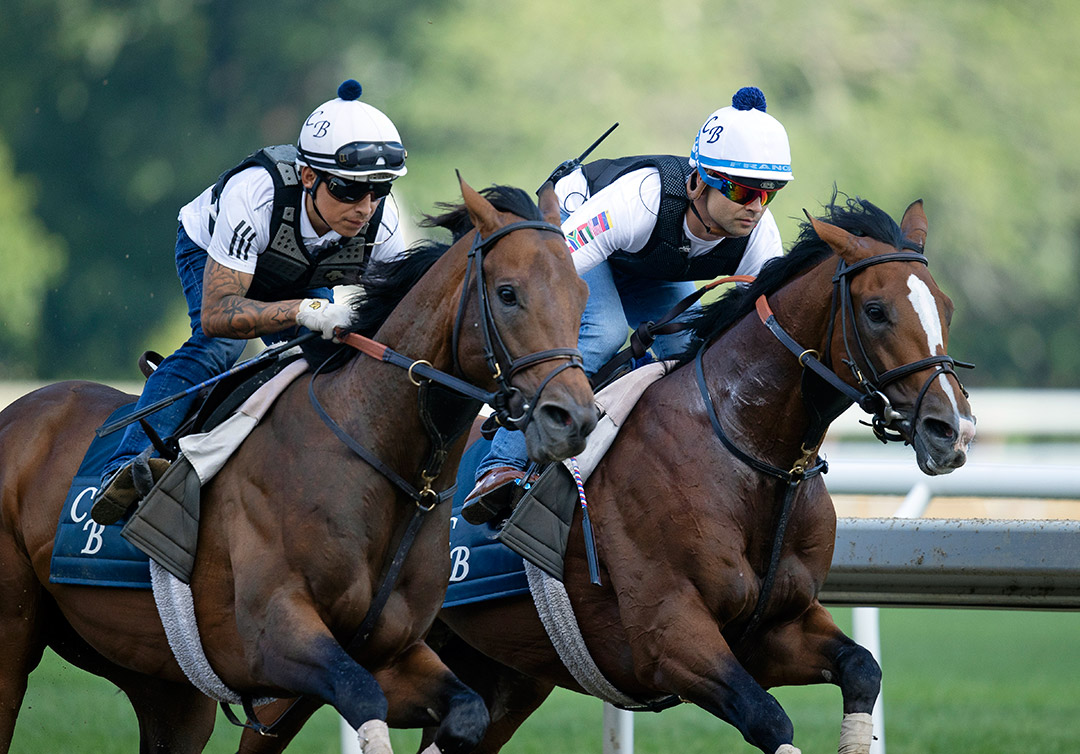 Miles D (left) trains with Southern District at Saratoga on Aug. 21
