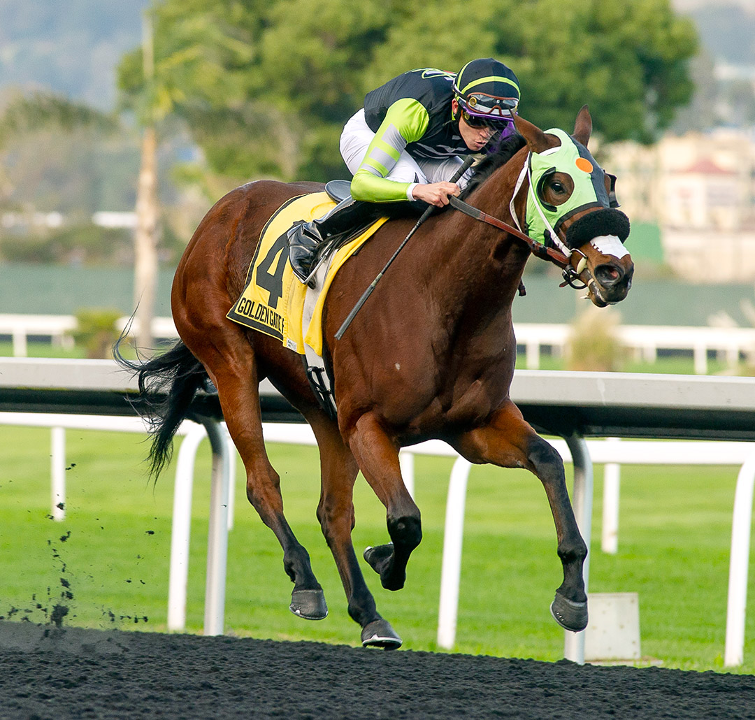 Mimajoon wins the 2021 Golden Gate Debutante Stakes at Golden Gate Fields