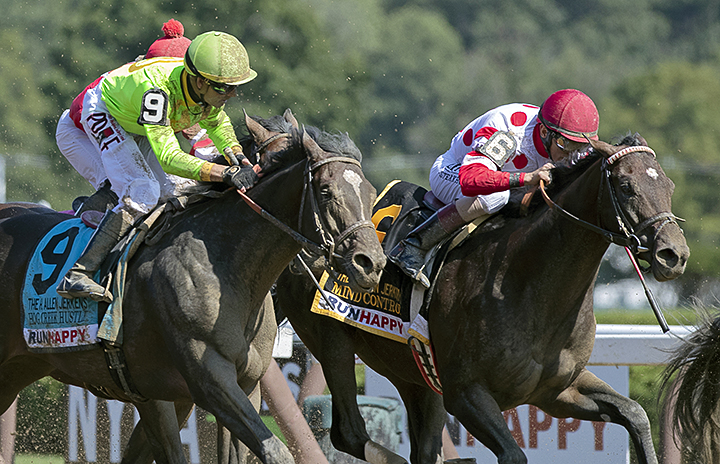 Mind Control (right) wins the 2019 H. Allen Jerkens Stakes at Saratoga Race Course