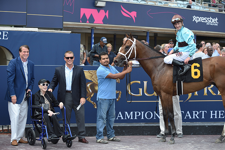 Mischievous Bird with Marylou Whitney in the Gulfstream winners circle