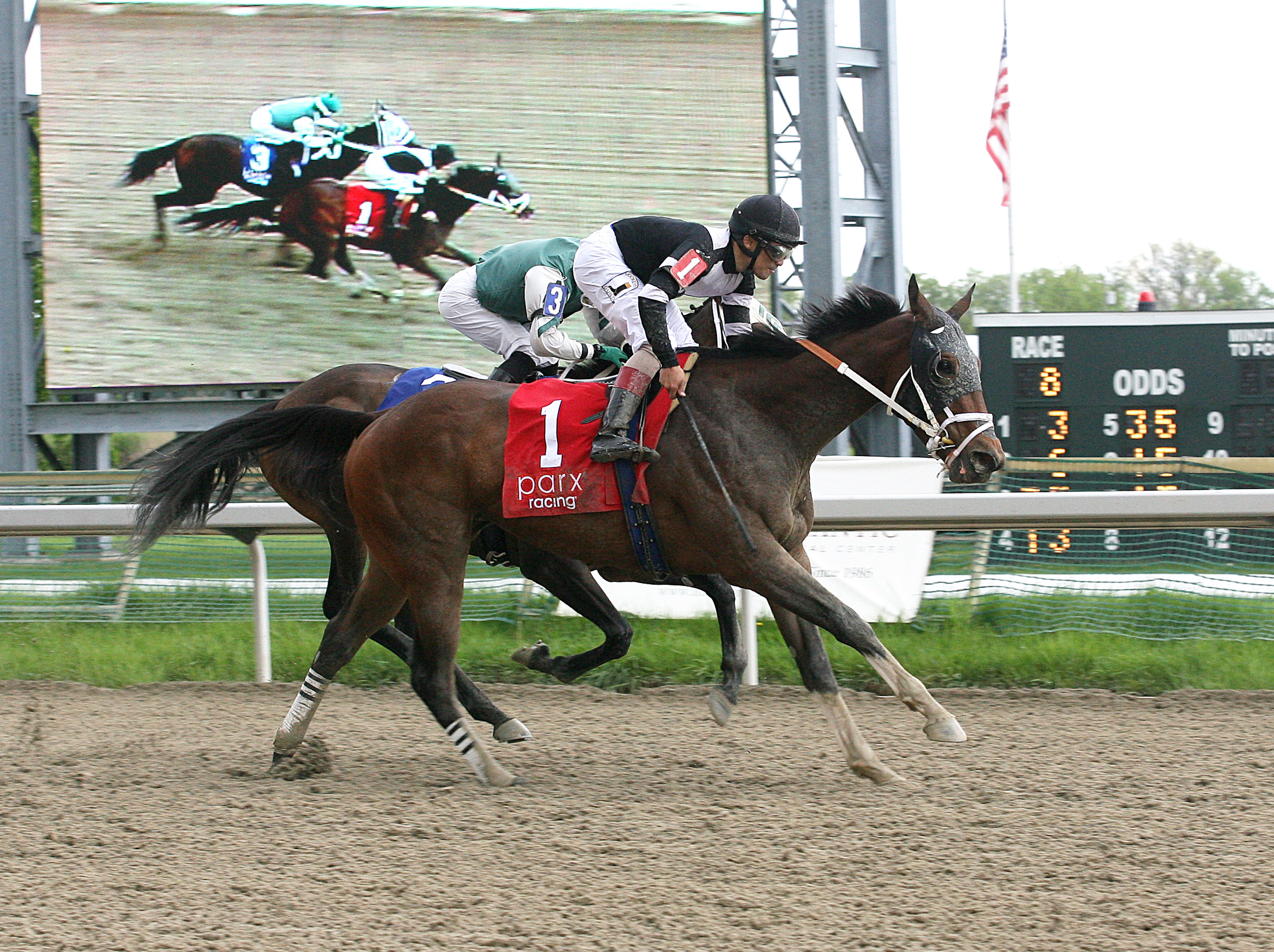 Miss Inclusive crosses the finish line first in the 2016 Parx Oaks