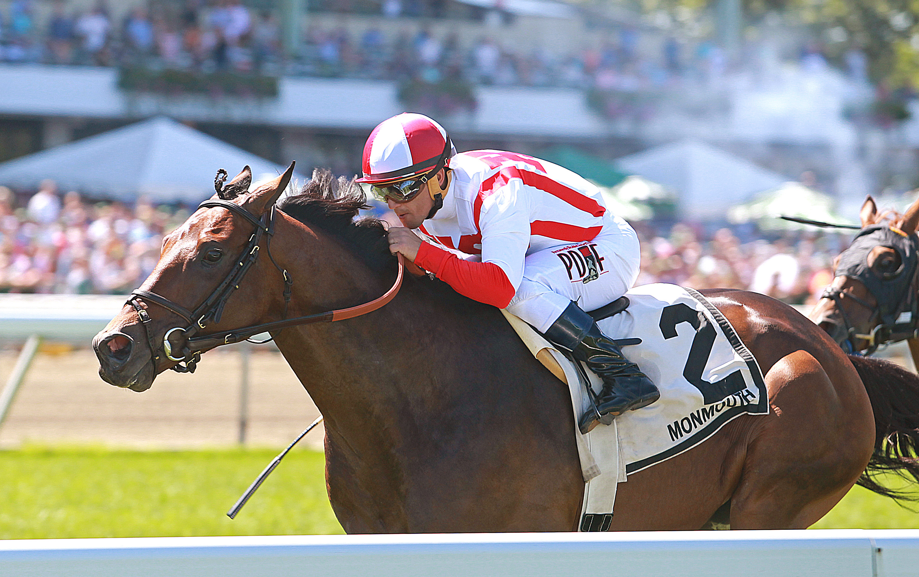 Money Multiplier wins the 2017 Monmouth Stakes