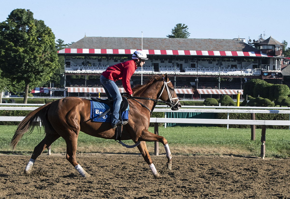 Monomoy Girl trains at Saratoga on July 19