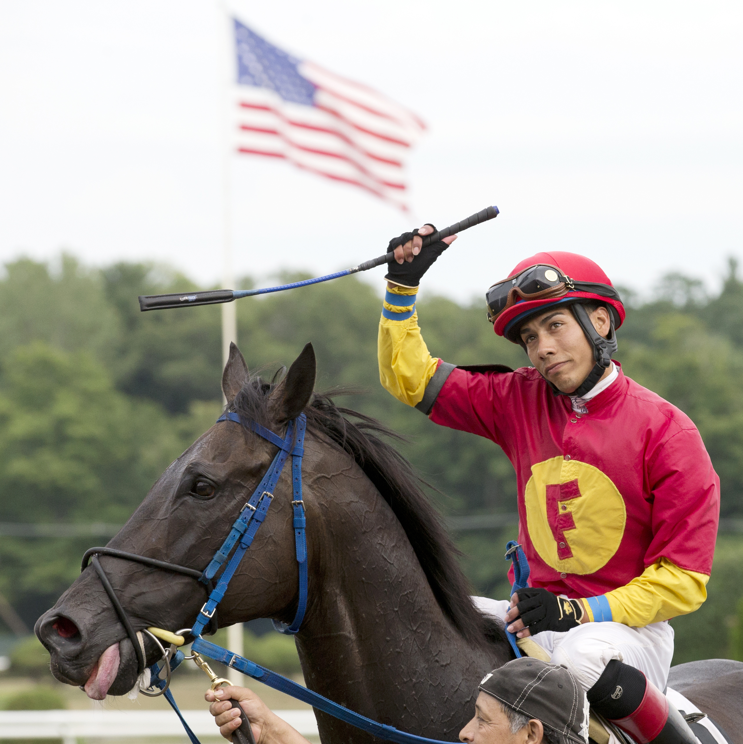 Jose Ortiz and Moonlight Song after winning the John Morrissey Stakes