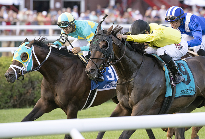 Mr Havercamp (right) wins the Forbidden Apple Stakes at Saratoga Race Course