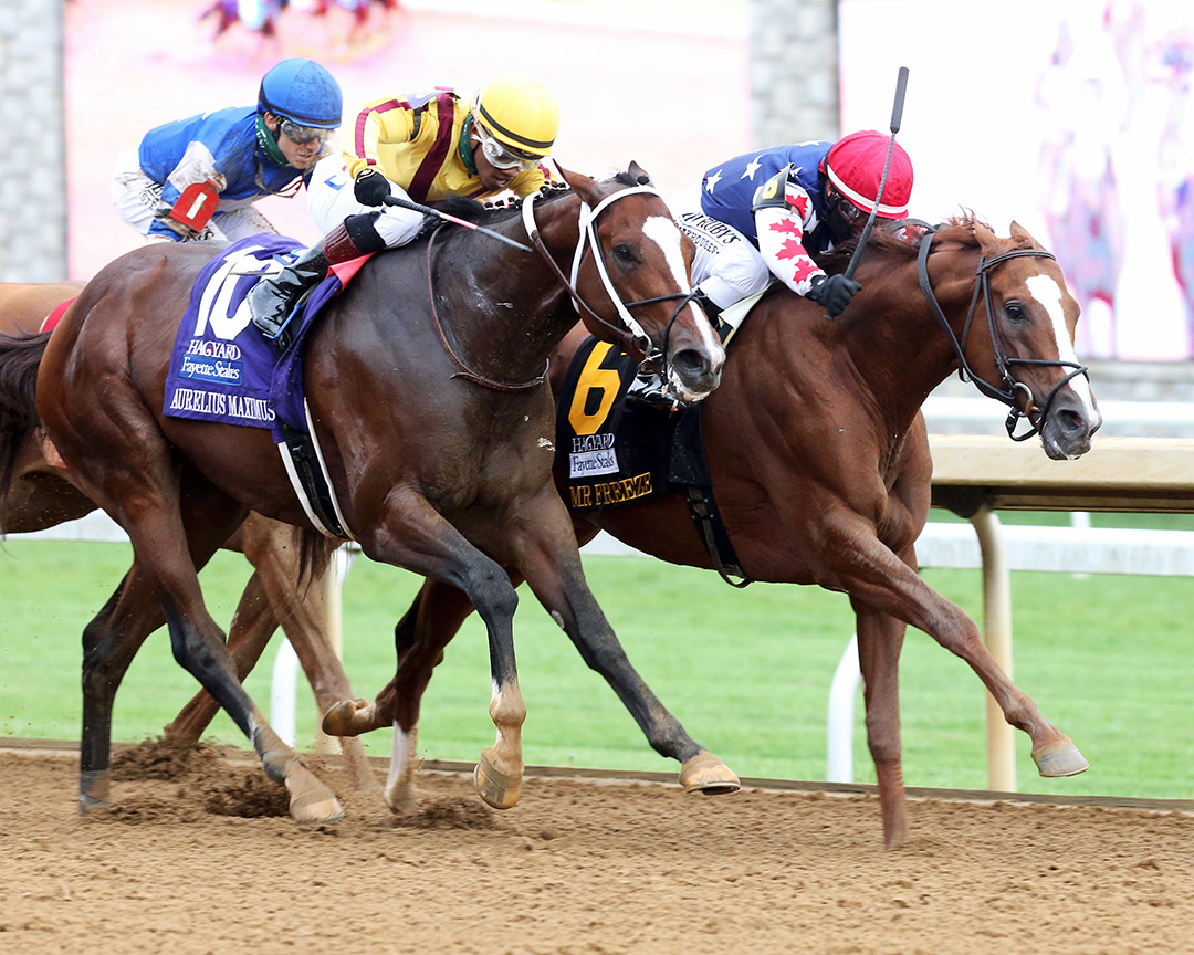 Mr Freeze (right) wins the Fayette Stakes at Keeneland