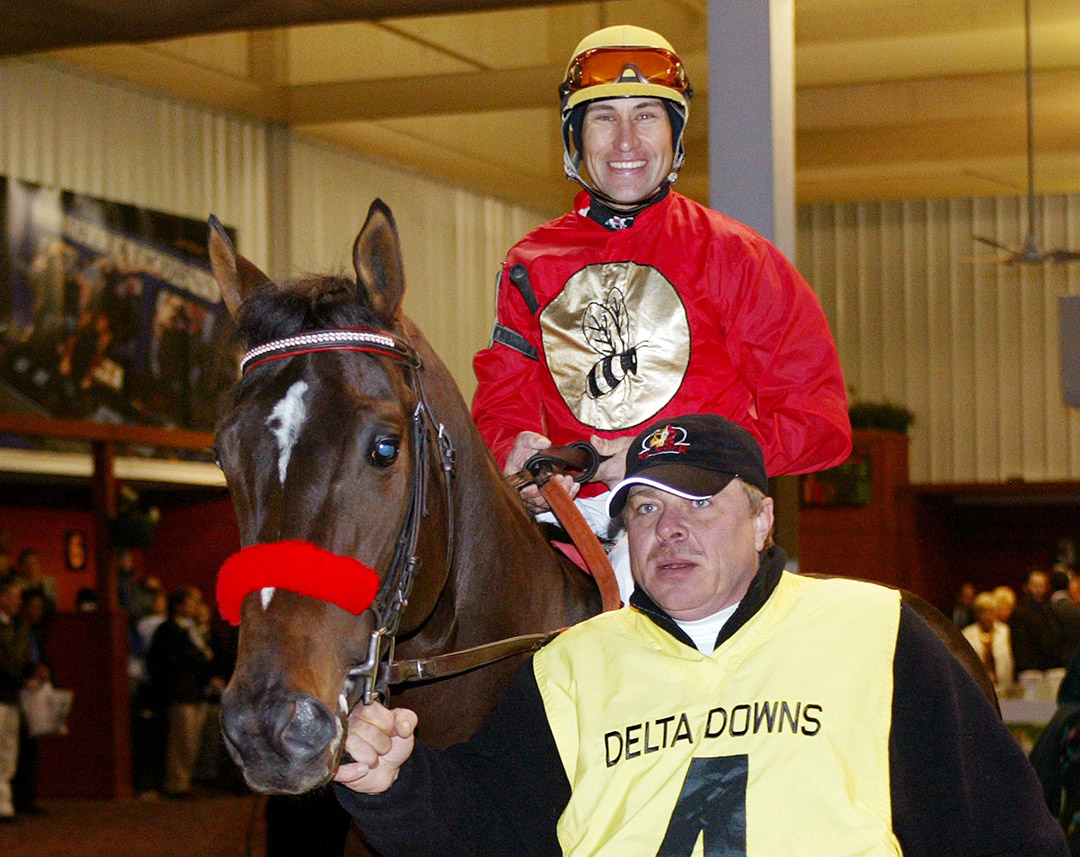 Roman Chapa aboard Mr. Jester at Delta Downs in 2003