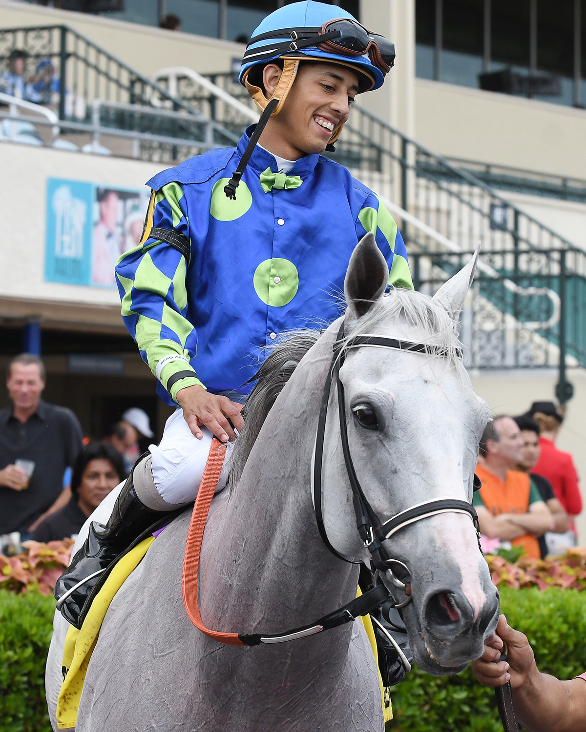 Edgard Zayas aboard Mr. Jordan after winning the Big Drama
