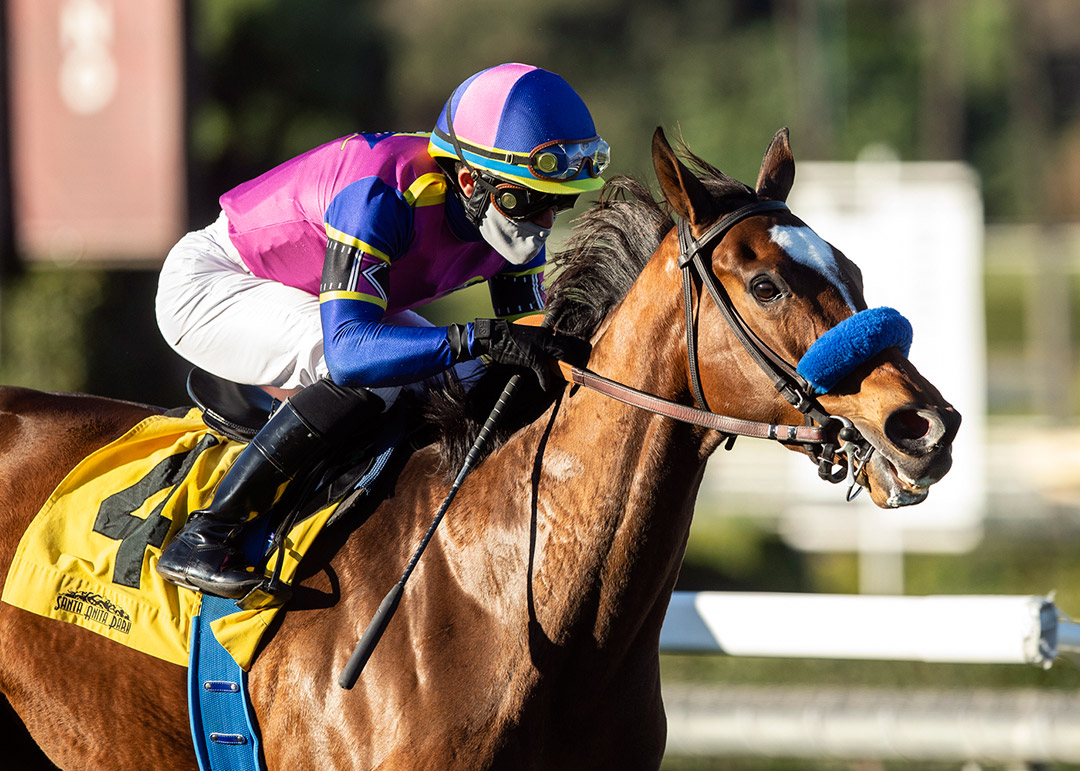 Mucho Unusual wins the 2021 Megahertz Stakes at Santa Anita