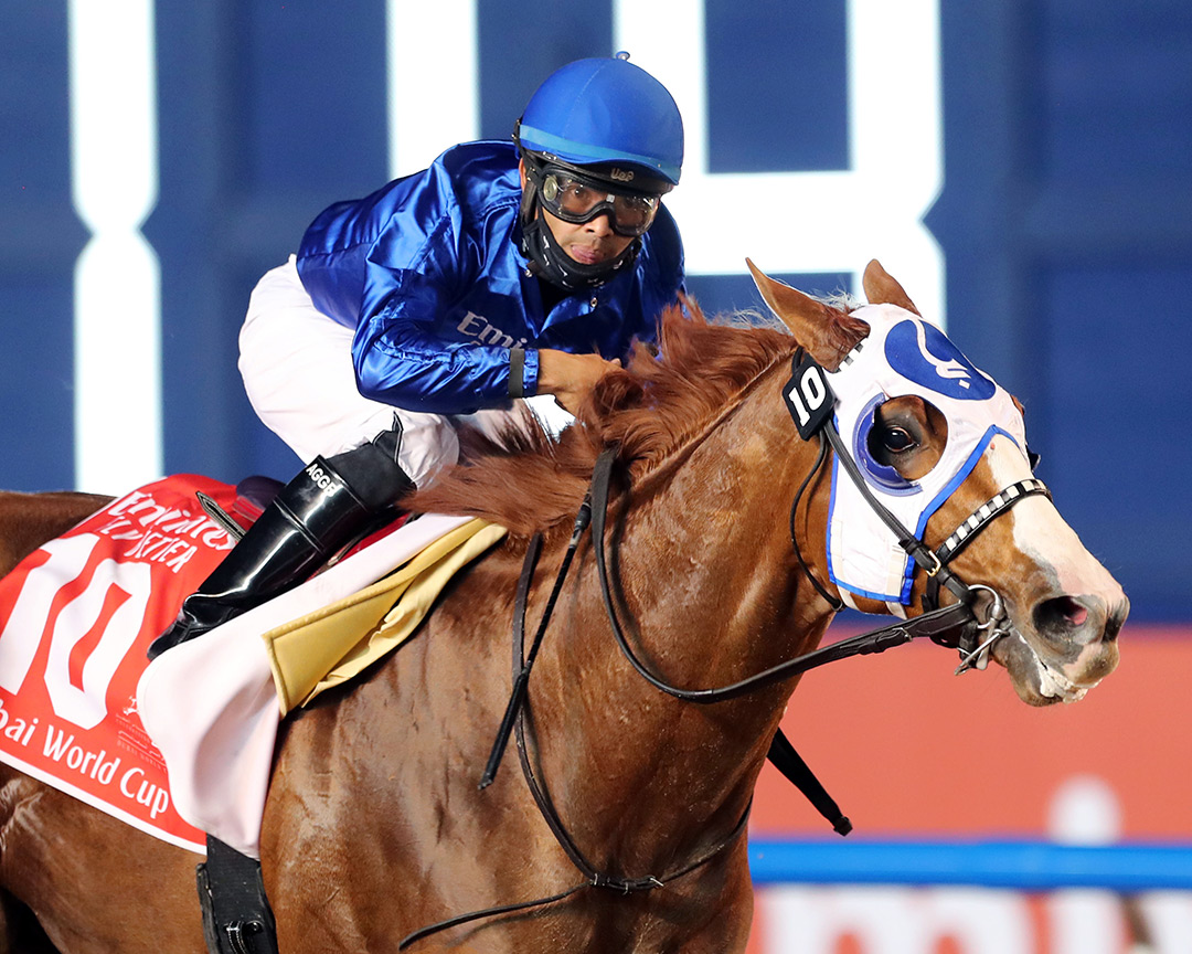 Mystic Guide wins the 2021 Dubai World Cup at Meydan Racecourse