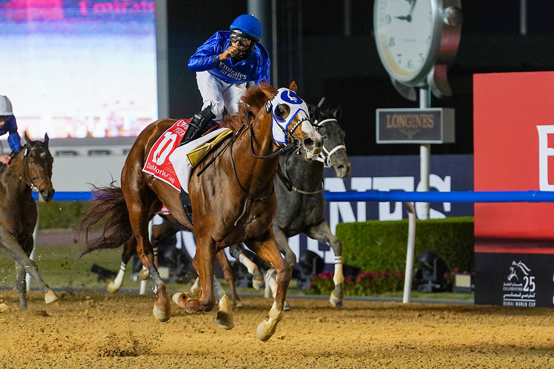 Mystic Guide wins the 2021 Dubai World Cup at Meydan Racecourse