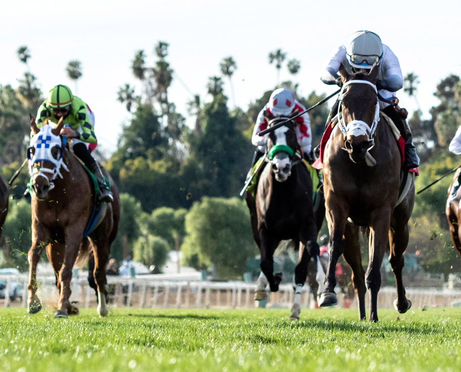 Nimbostratus (far right) finishes third in the 2021 Sweet Life Stakes at Santa Anita