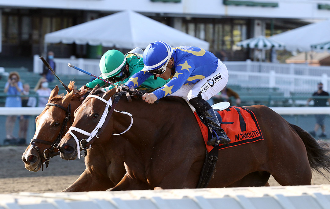 Nonna Madeline (No. 7) wins the Lady's Secret Stakes at Monmouth Park