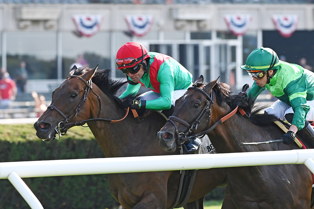 Oleksandra (left) wins the 2021 Poker Stakes at Belmont Park
