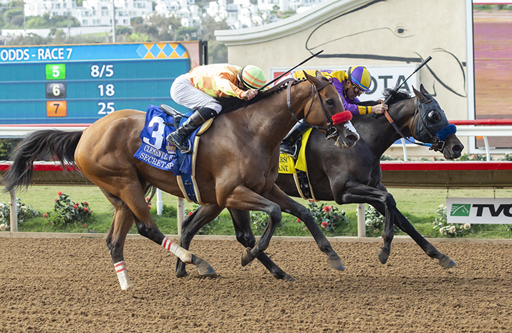 Ollie's Candy beats Secret Spice in the Clement L. Hirsch Stakes at Del Mar