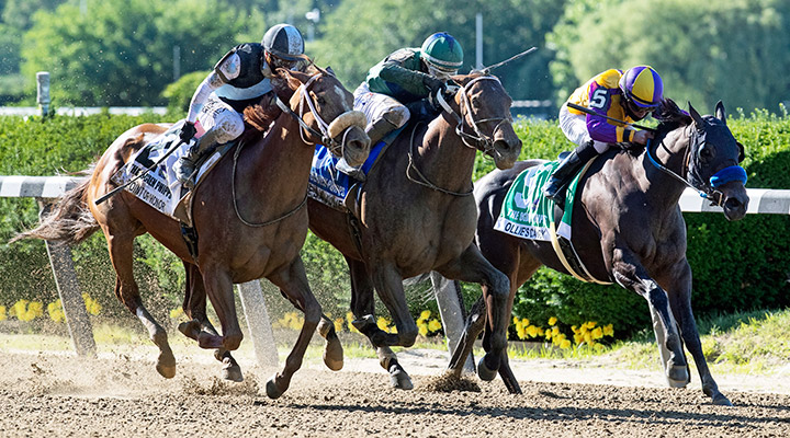 Ollie's Candy (right) finishes third in the Ogden Phipps at Belmont Park