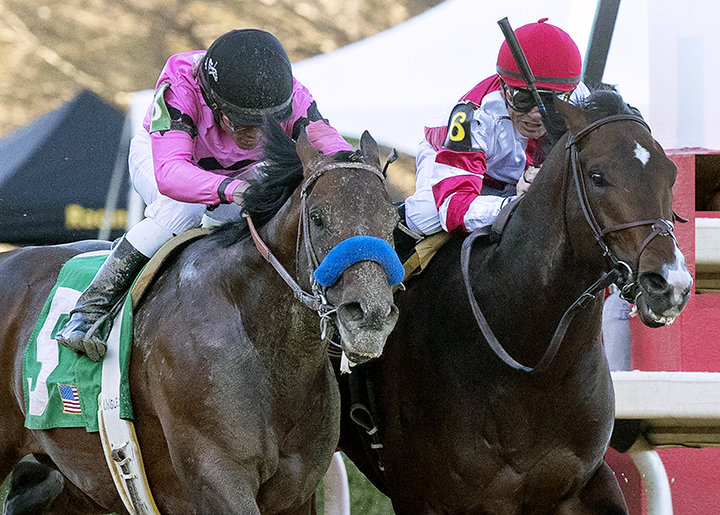 Omaha Beach wins a division of the Rebel Stakes