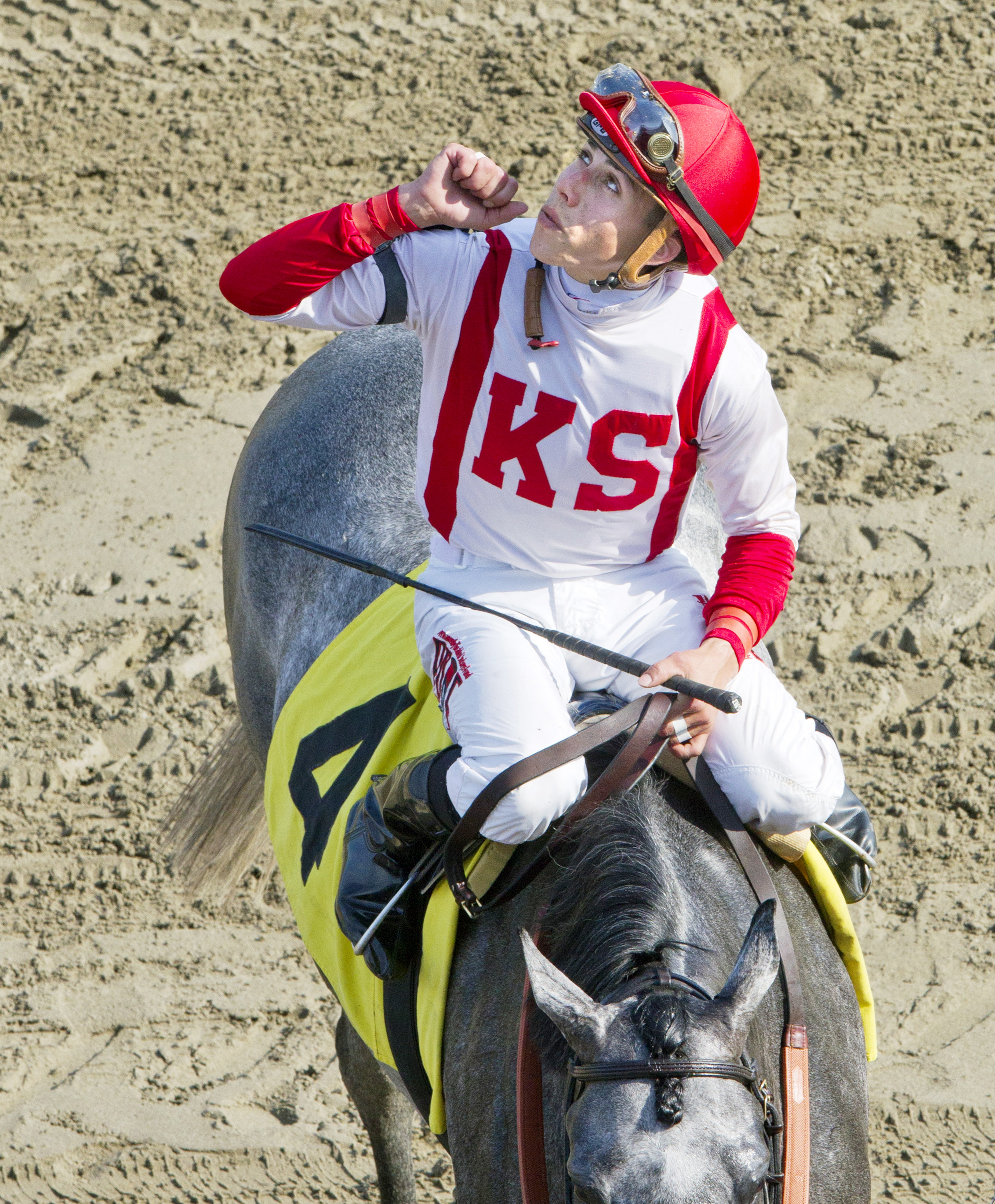 Irad Ortiz aboard Fundamental after a win