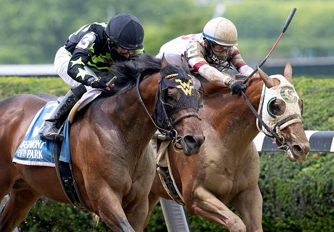 Kavod (right) finishes second in the Tremont Stakes at Belmont