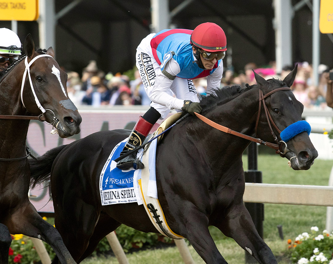 Medina Spirit finishes third in the 2021 Preakness at Pimlico Race Course