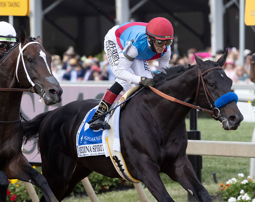 Medina Spirit finishes third in the 2021 Preakness at Pimlico Race Course