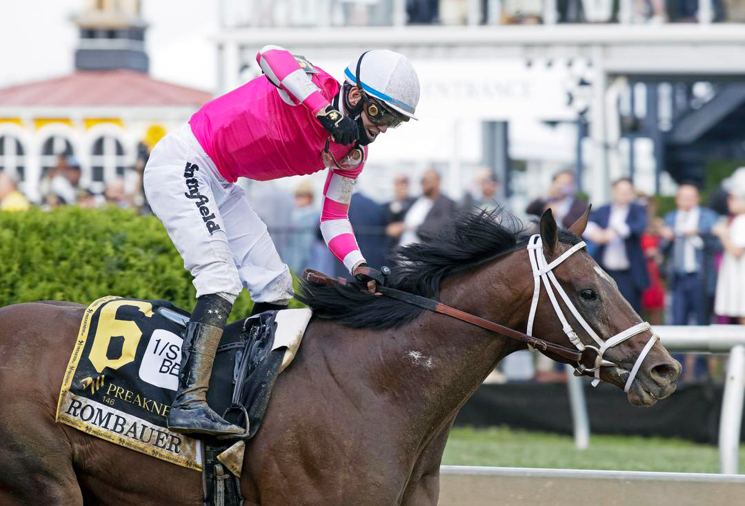Rombauer wins the 2021 Preakness Stakes at Pimlico Race Course