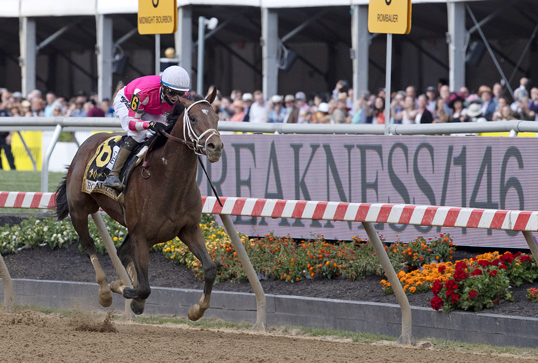 Rombauer wins the 2021 Preakness Stakes at Pimlico Race Course