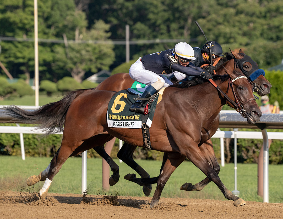 Paris Lights (6) wins the 2020 Coaching Club American Oaks at Saratoga Race Course