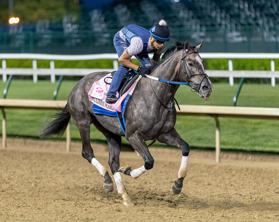 Pauline's Pearl trains at Churchill Downs in April 2021