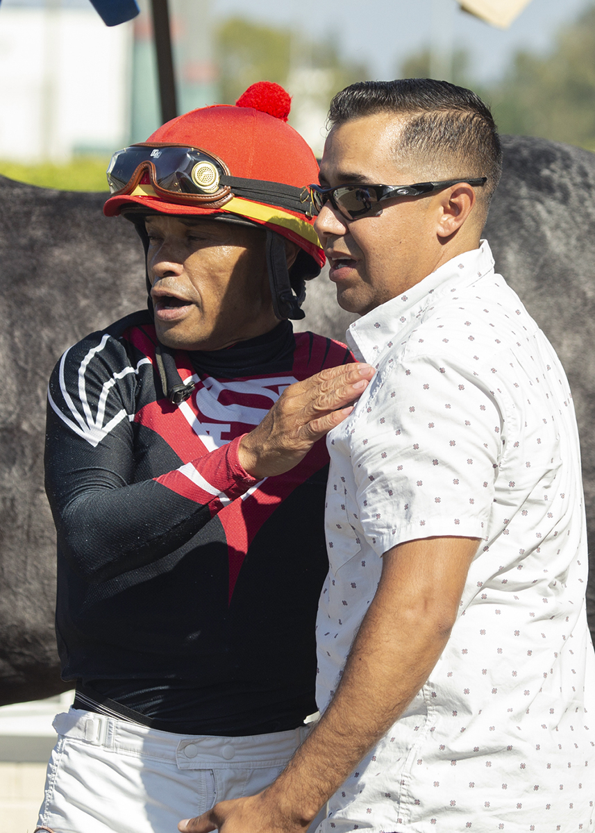 Trainer Reed Saldana with Martin Pedroza at the E. B. Johnston Stakes