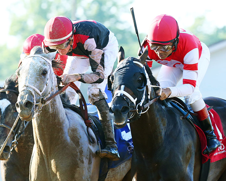 Pioneer Spirit (right) wins the Michael G. Schaefer Memorial Stakes at Indiana Grand