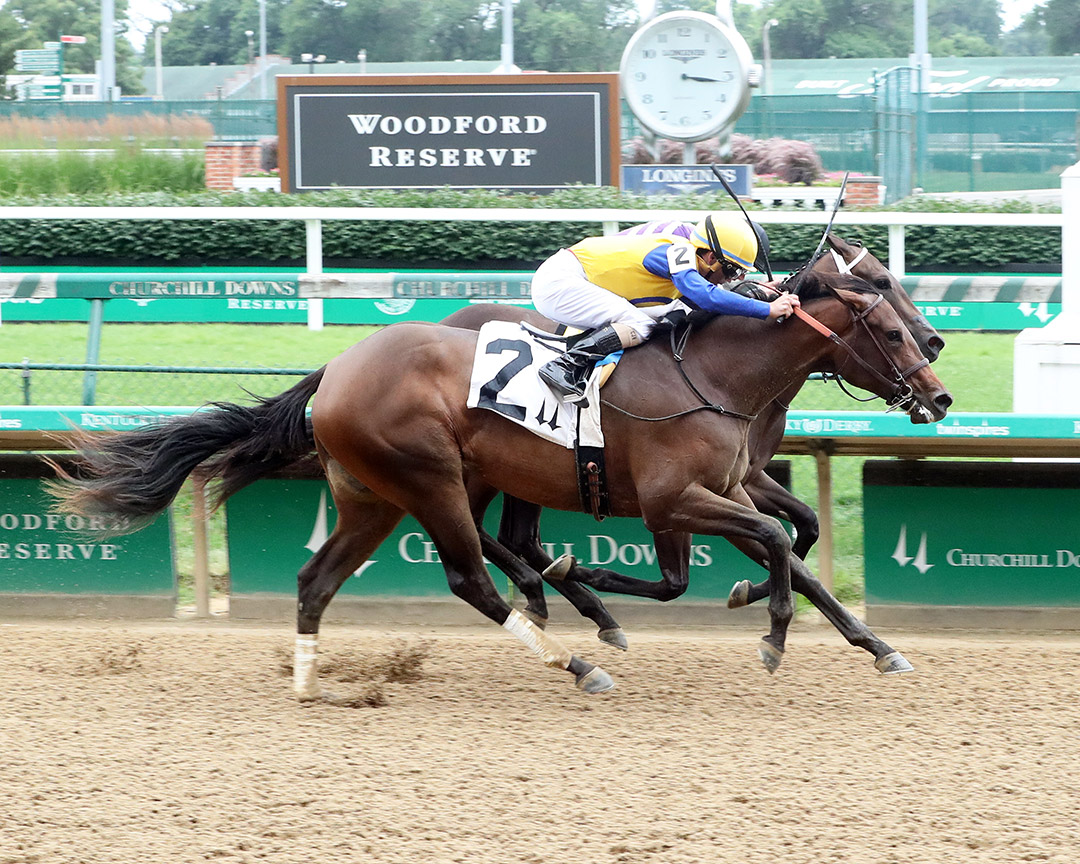 Pipeline Girl (2) wins a June 2021 maiden race at Churchill Downs