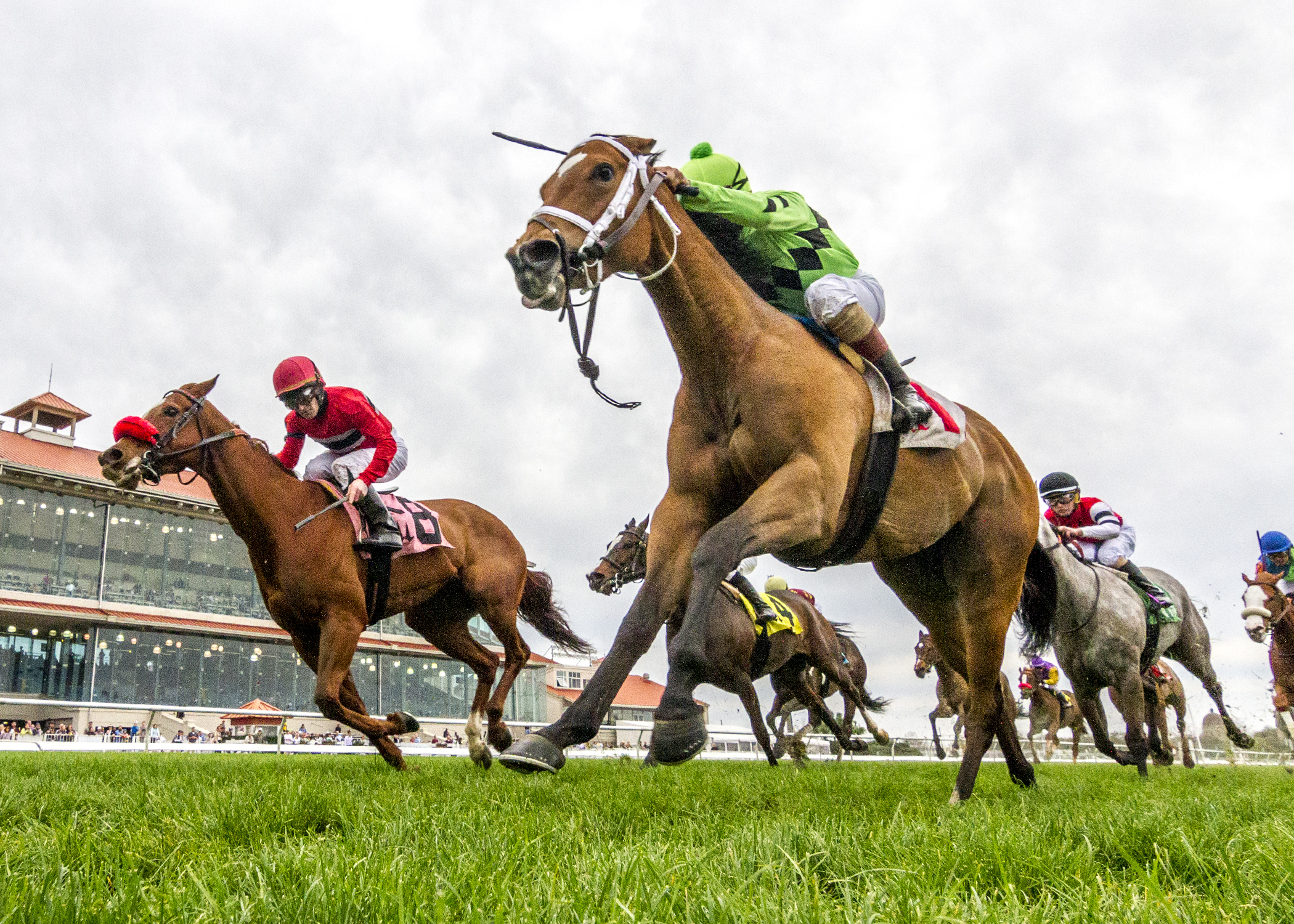Play On (right) beats Hotshot Anna in the Mardi Gras Stakes.2-25-2020