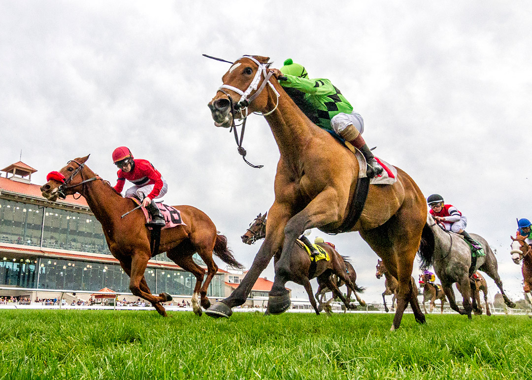 Play On (right) wins the Mardi Gras Stakes at Fair Grounds
