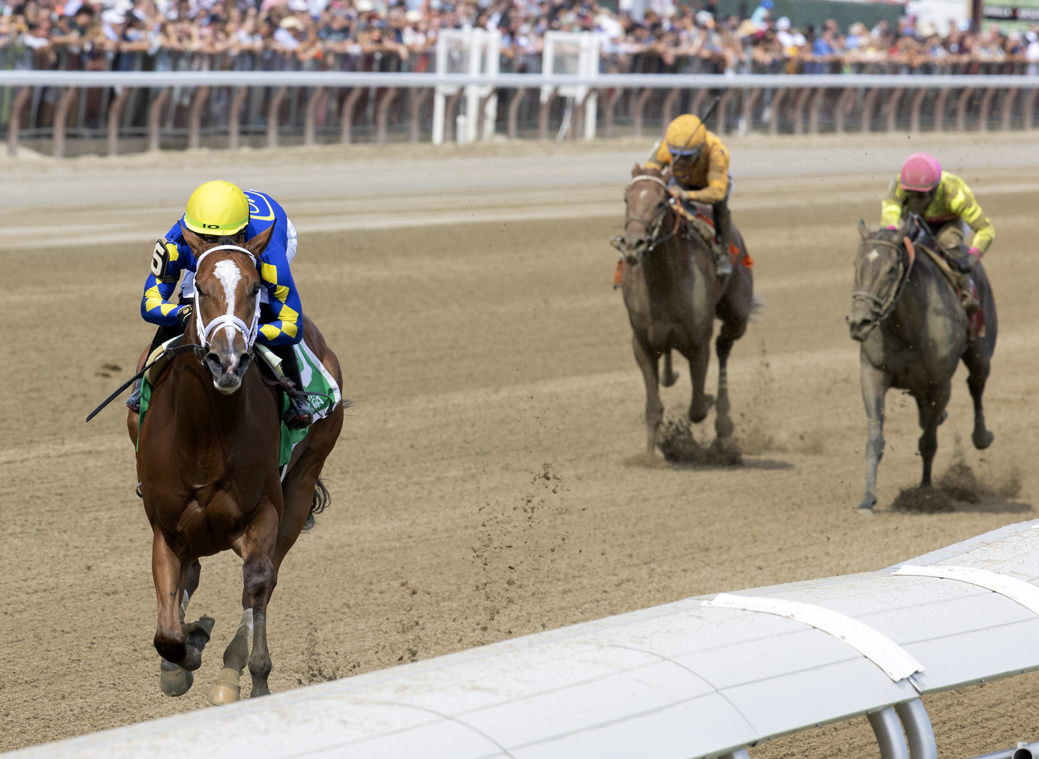 Prank earned a 91 Beyer for her 9 1/2 length maiden special weight victory at Saratoga.