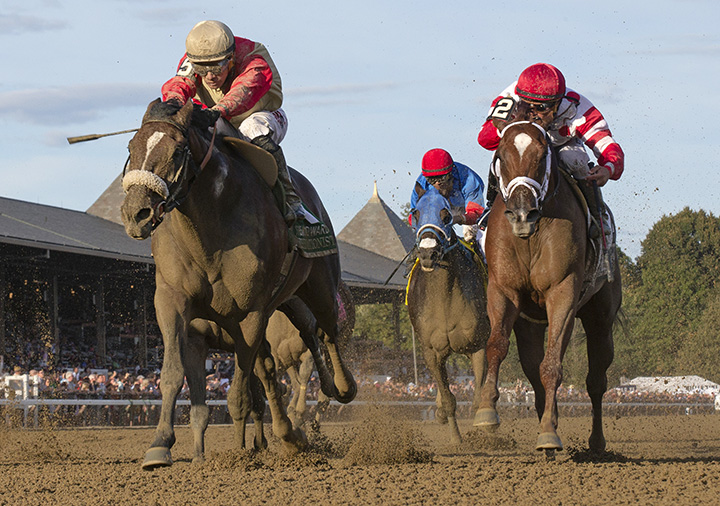Preservationist (left) wins the Woodward Stakes at Saratoga Race Course