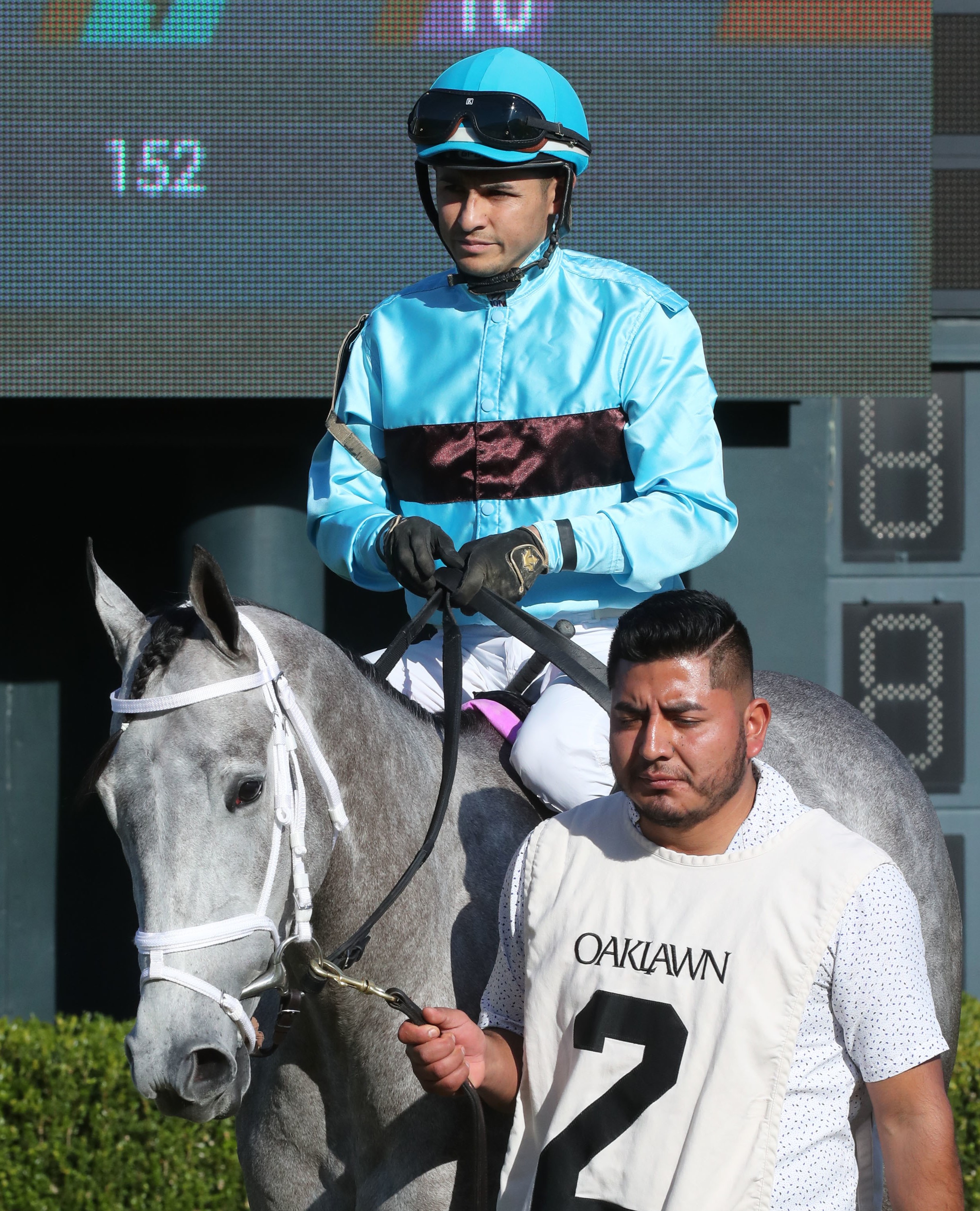 Pretty Birdie and David Cabrera before the Purple Martin at Oaklawn on March 26 2022