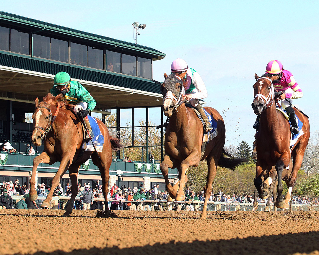 Graceful Princess (far right) finishes third in the Doubledogdare Stakes at Keeneland