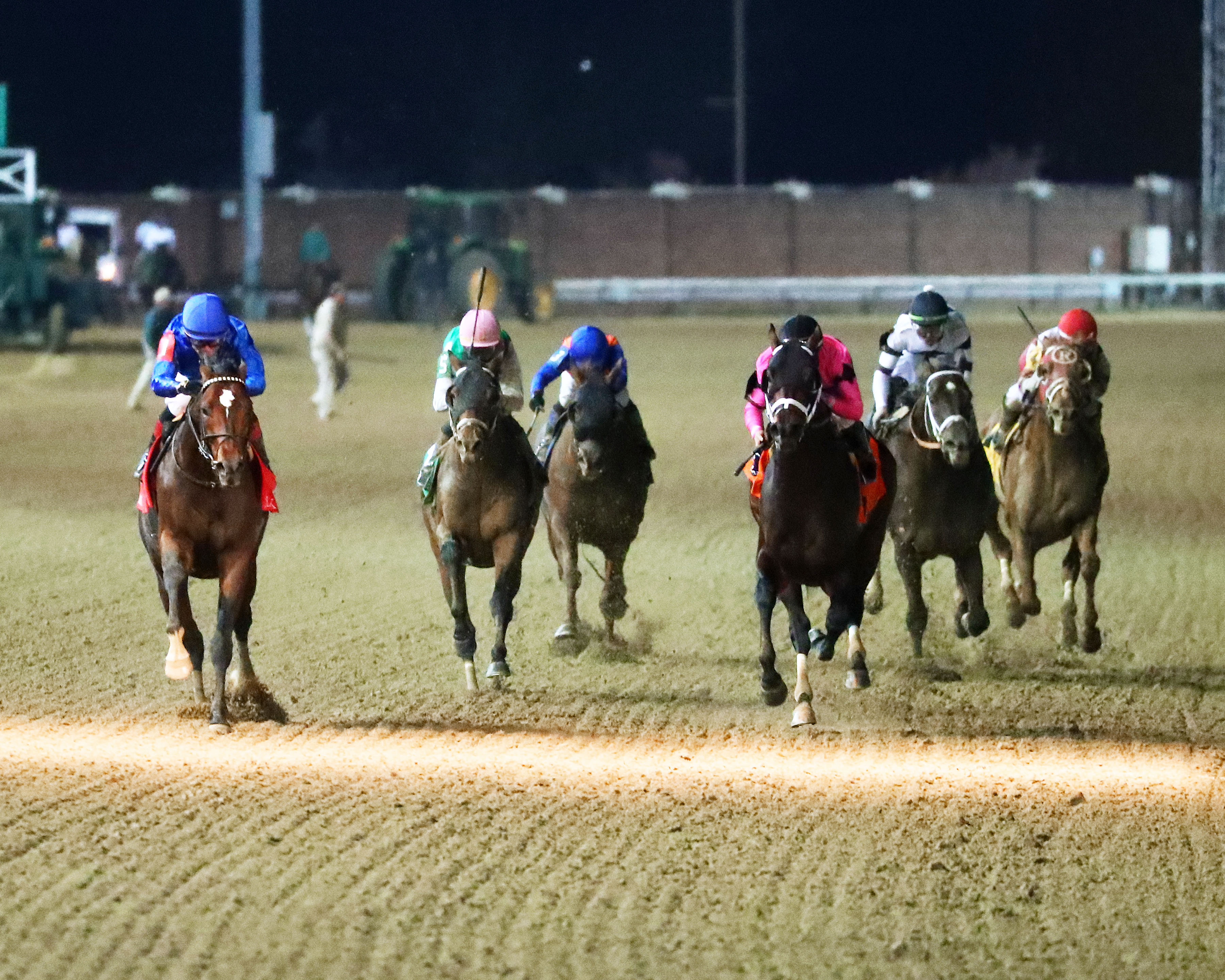 Proxy (left) runs down West Will Power (in pink) to win Clark at CD Nov 25 2022